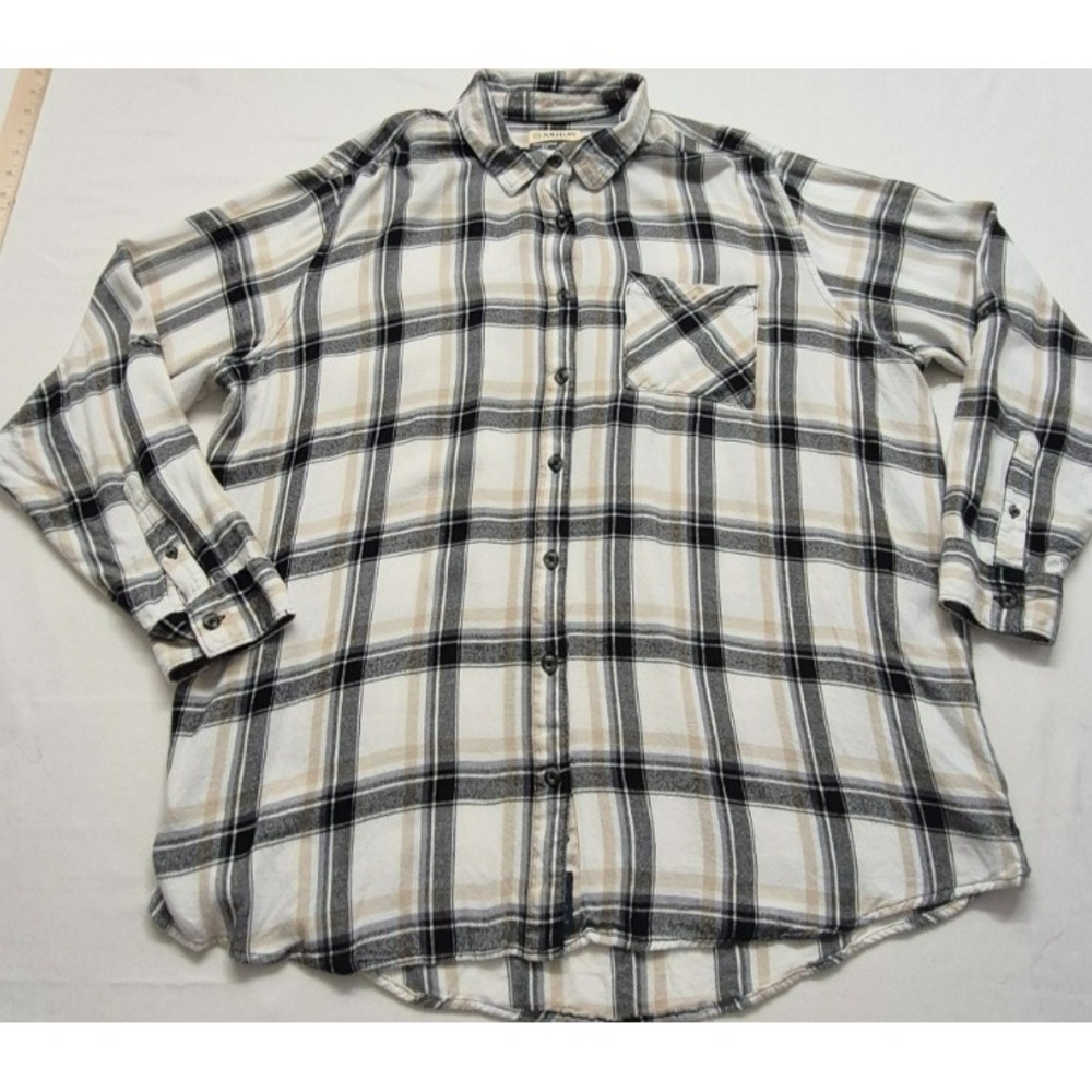 Magellan Willow Creek women's tan/black plaid flannel boyfriend fit shirt 2XL